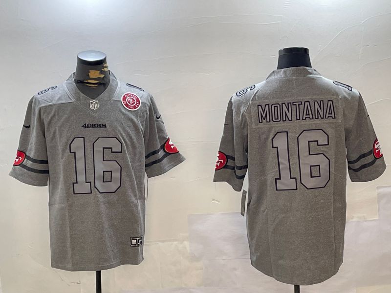 Men San Francisco 49ers 16 Montana Grey Throwback 2024 Nike Limited NFL Jersey style 12303